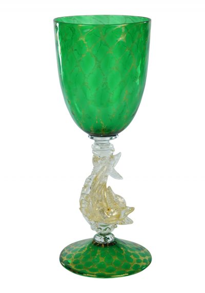 Olivia – Murano Glass Green Goblet With Gold 24Kt