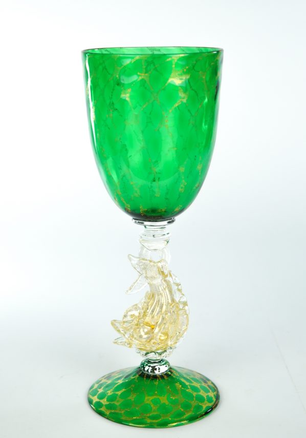 Olivia - Murano Glass Green Goblet With Gold 24Kt