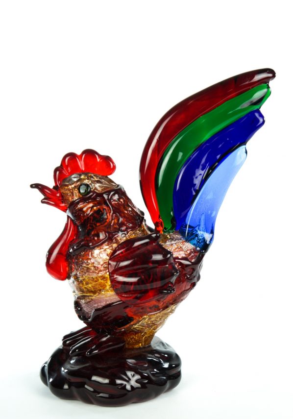Murano Sculpture Rooster With Glass Sbruffo