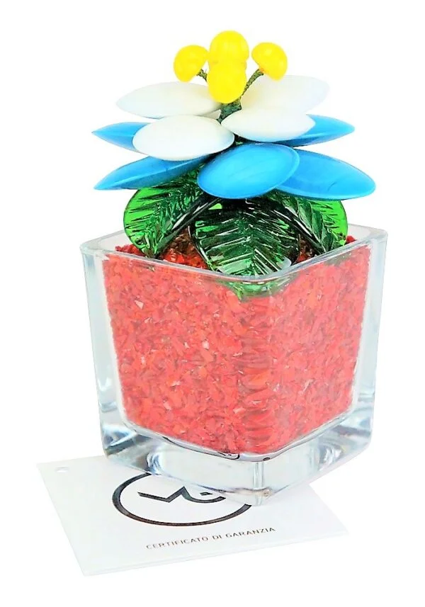 Light Blue Yellow White Murano Glass Flower