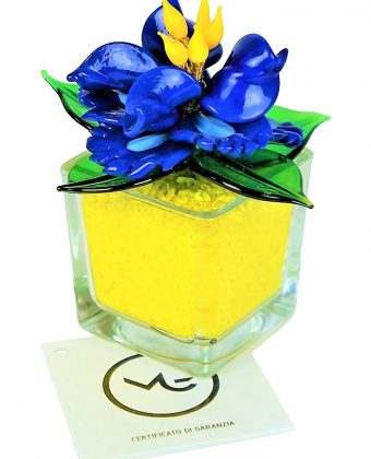 Blue Yellow Murano Glass Flower