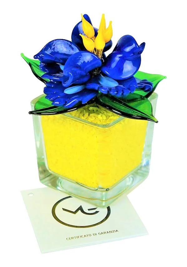 Blue Yellow Murano Glass Flower