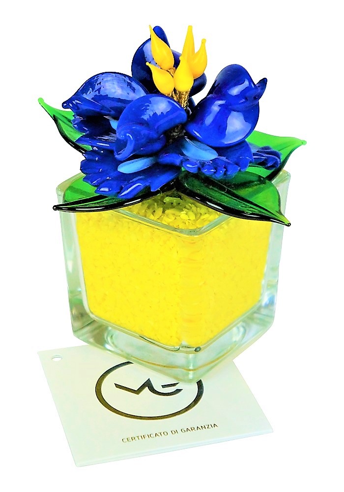 Blue Yellow Murano Glass Flower - Made Murano Glass