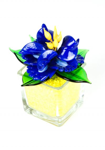Blue Yellow Murano Glass Flower