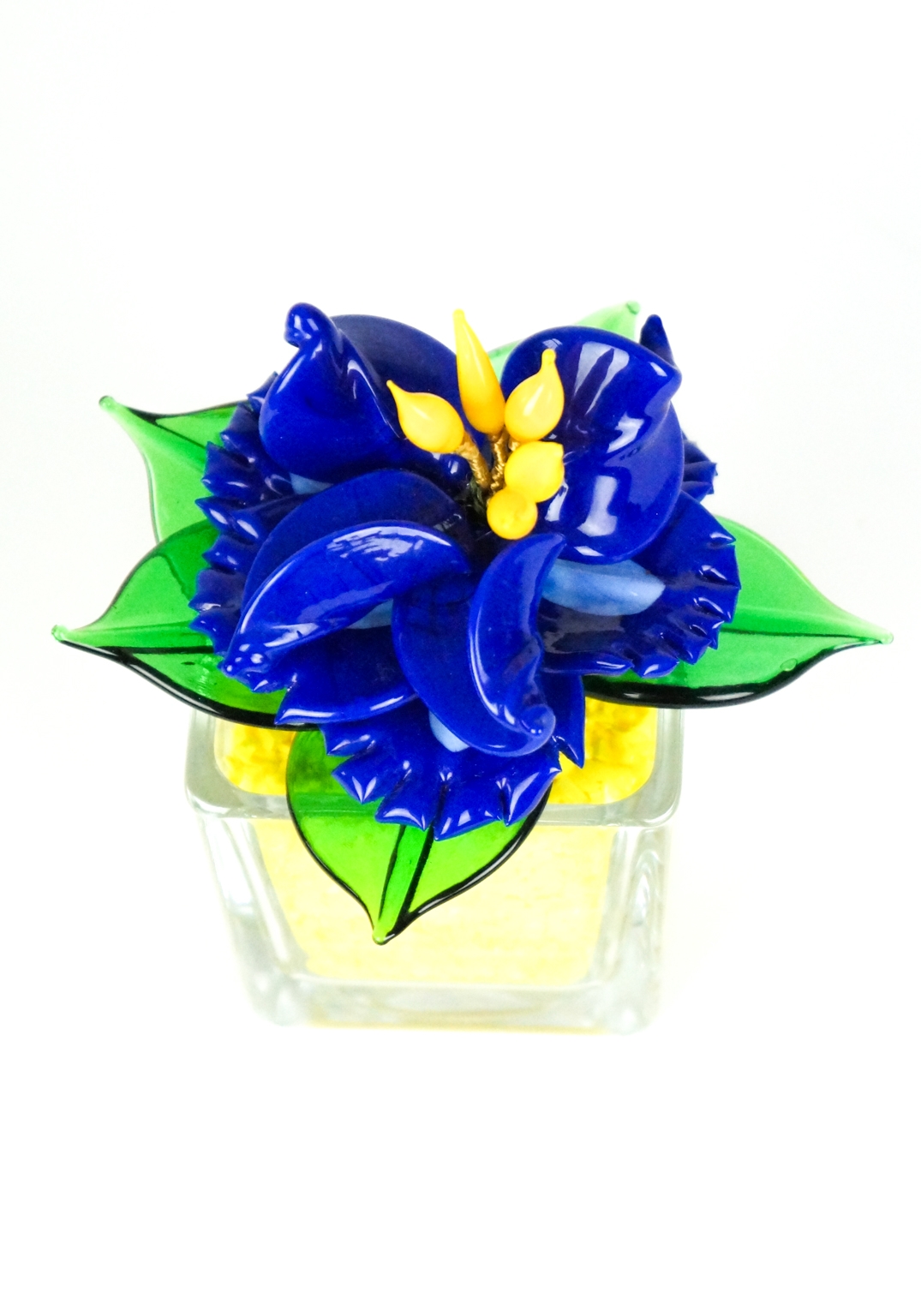 Blue Yellow Murano Glass Flower - Made Murano Glass