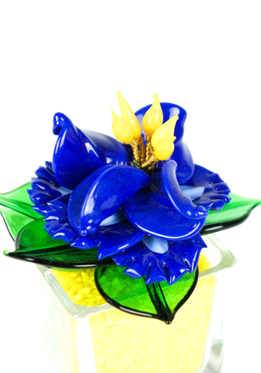 Blue Yellow Murano Glass Flower - Made Murano Glass