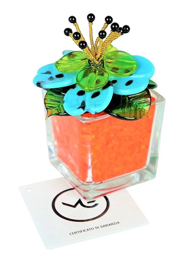 Orange Light Blue Murano Glass Flower