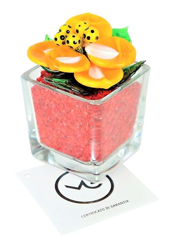 Red Orange Murano Glass Flower