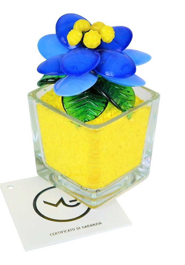 Yellow Light Blue Murano Glass Flower Made Murano Glass