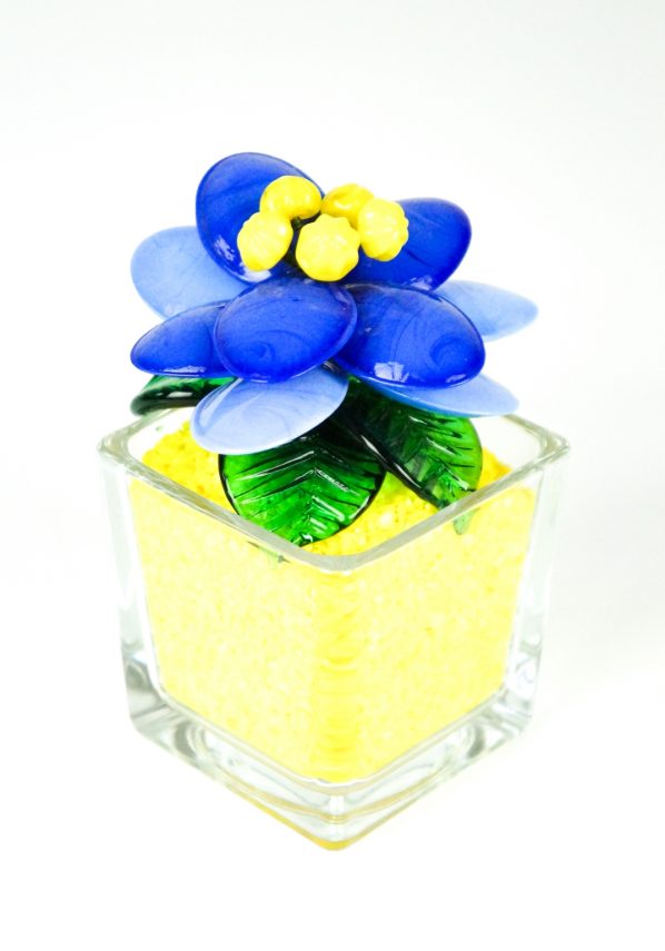 Yellow Light Blue Murano Glass Flower