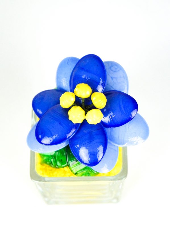 Yellow Light Blue Murano Glass Flower