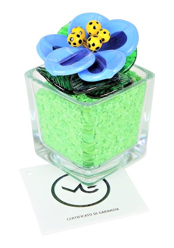 Green Light Blue Murano Glass Flower