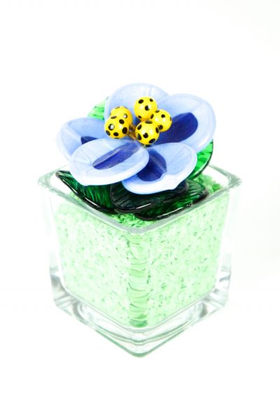 Green Light Blue Murano Glass Flower