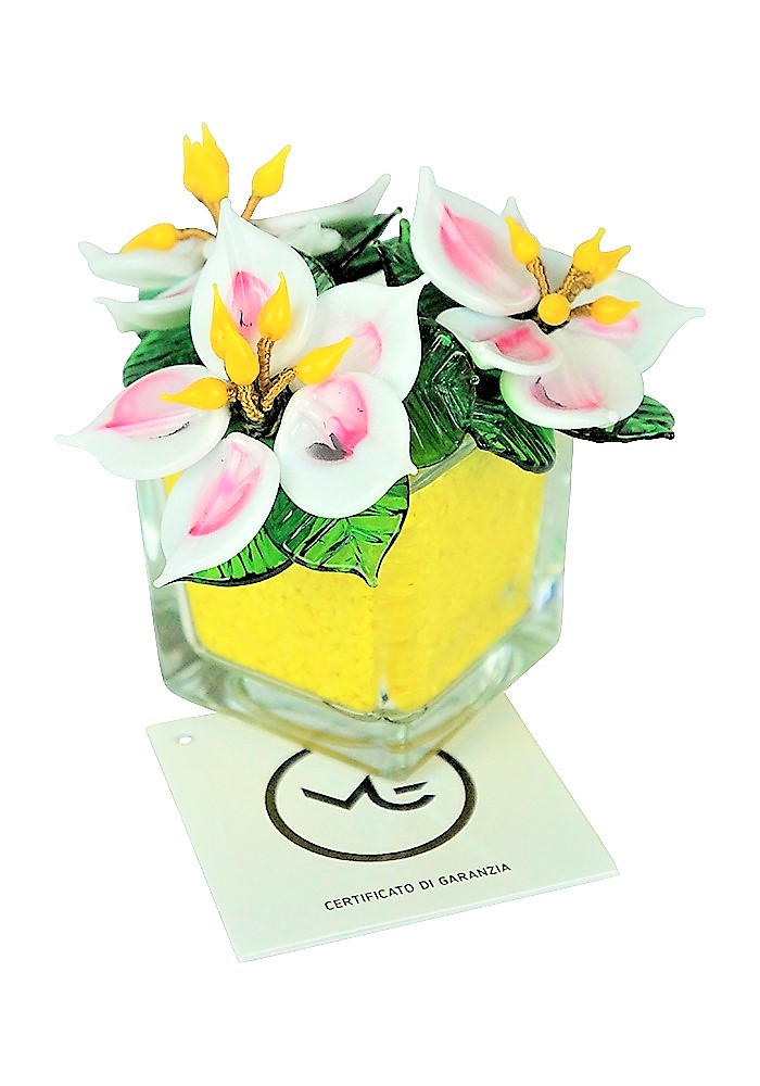 Yellow White Murano Glass Flower Made Murano Glass