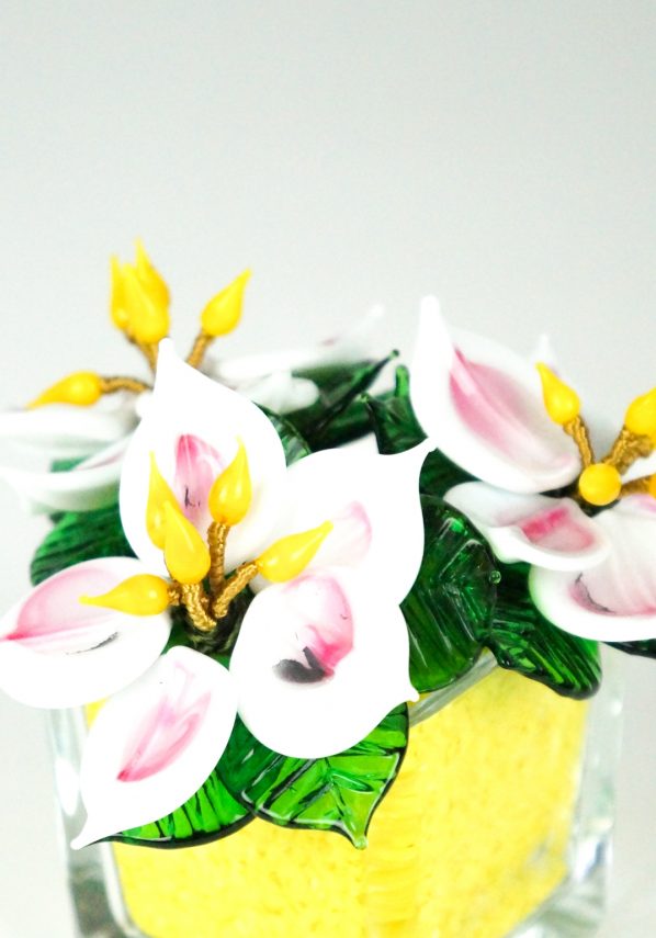 Yellow White Murano Glass Flower