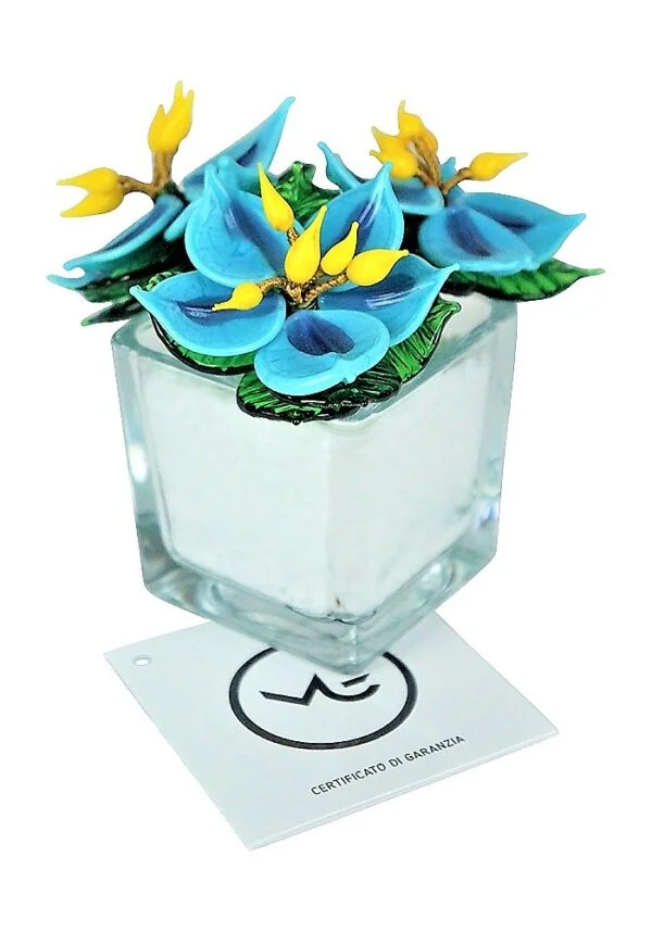 White Light Blue Murano Glass Flower