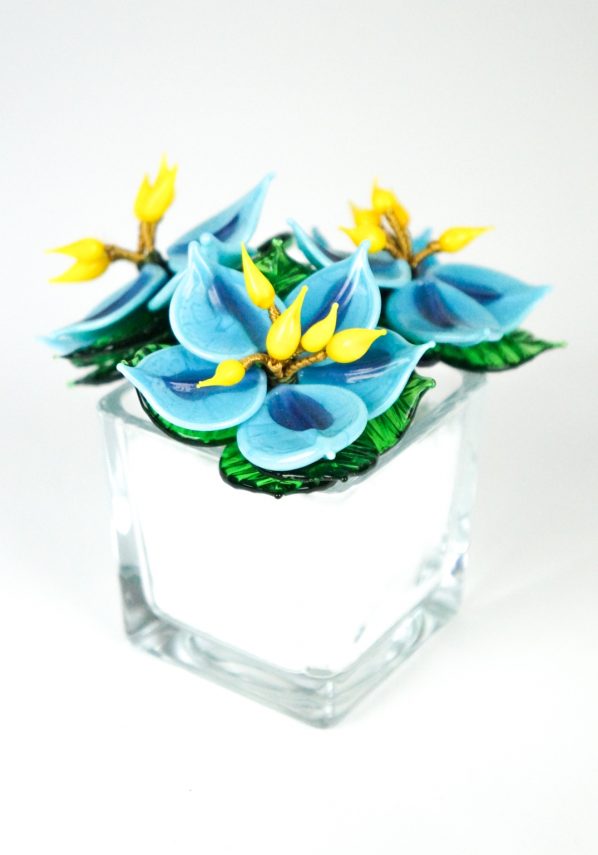 White Light Blue Murano Glass Flower