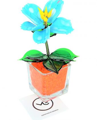 Murano Glass Flower Orange Light Blue