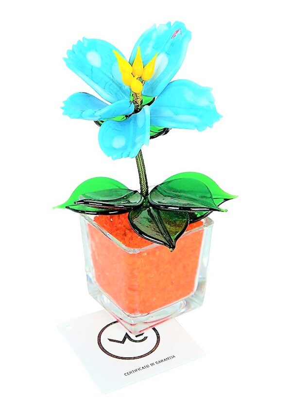 Murano Glass Flower Orange Light Blue