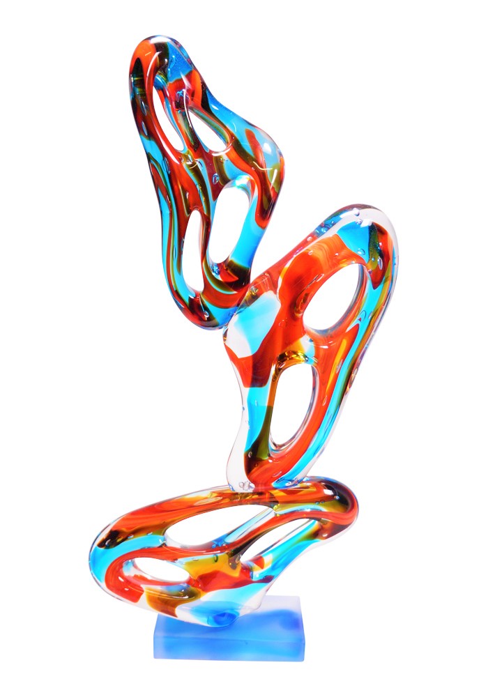 Forato Multicolored Abstract Sculpture In Murano Glass Made Murano