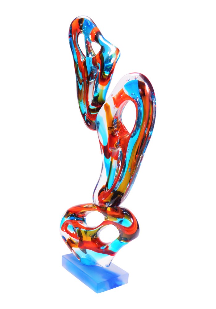 Forato Multicolored Abstract Sculpture In Murano Glass Made Murano