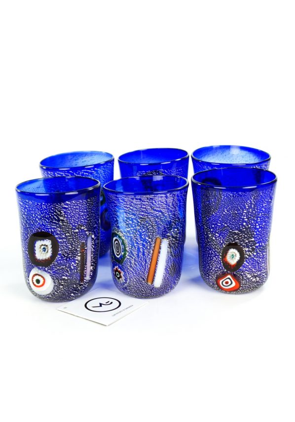 Blue Sea - Set Di 6 Bicchieri Blu In Vetro Murano