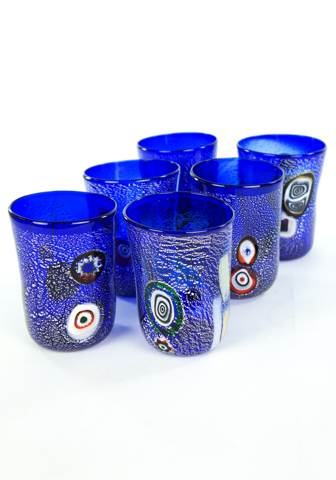 Blue Sea - Set Di Sei Bicchieri In Vetro Di Murano Blu Teone - Made  Murano Glass