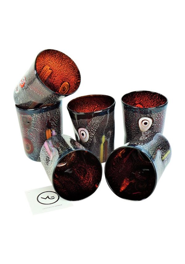 Lava - Set Of 6 Dark Red Murano Drinking Glasses
