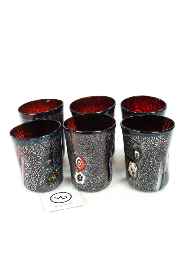 Lava - Set Di 6 Bicchieri Rosso Scuro In Vetro Murano