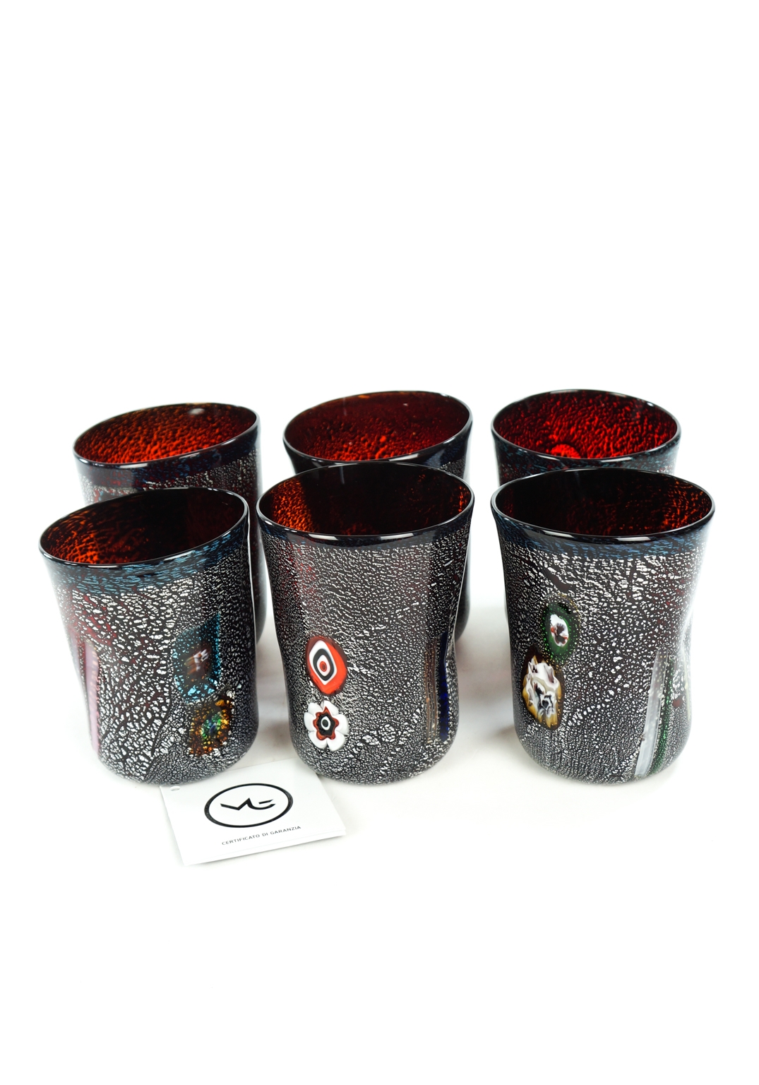 Lava - Set Di 6 Bicchieri Rosso Scuro In Vetro Murano