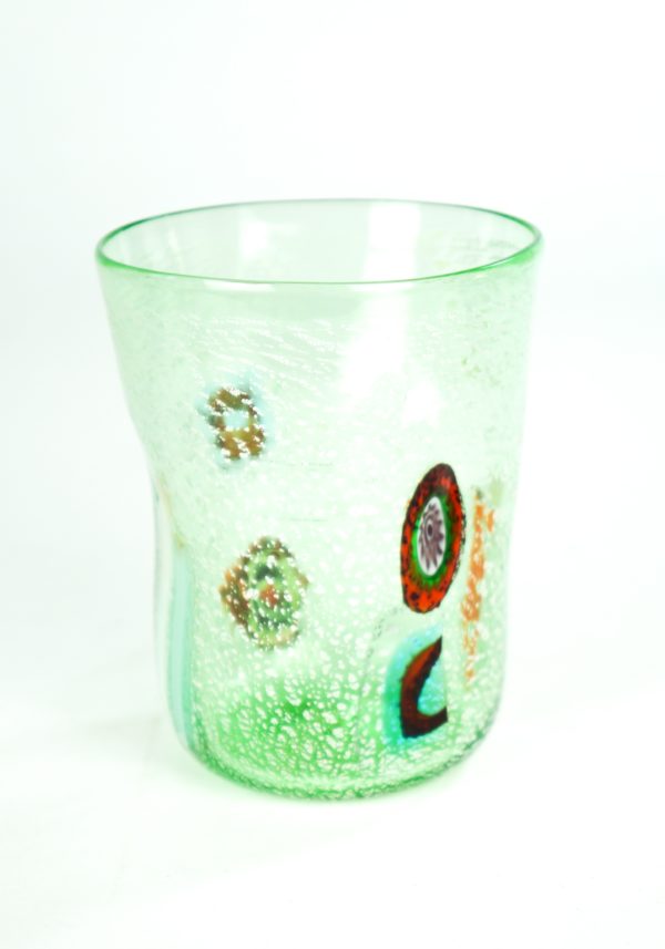 Bicchiere In Vetro Di Murano Millefiori Dipinto A Mano – Multicolore Fondo Verde, Altezza 9 Cm - 6