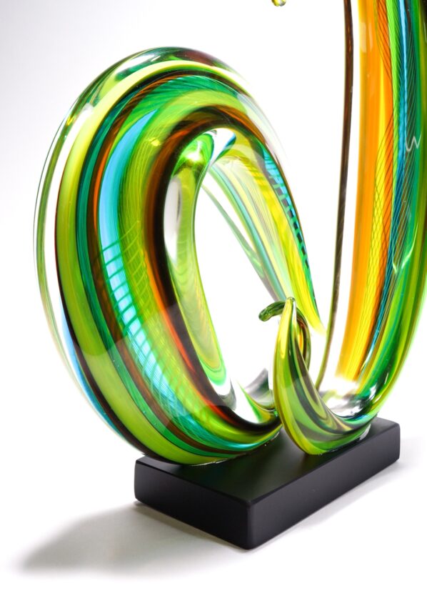 Cocon - Green Moved Sculpture In Murano Glass