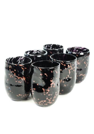 Oscurity - Set Of 6 Black & Aventurine Murano Drinking Glasses
