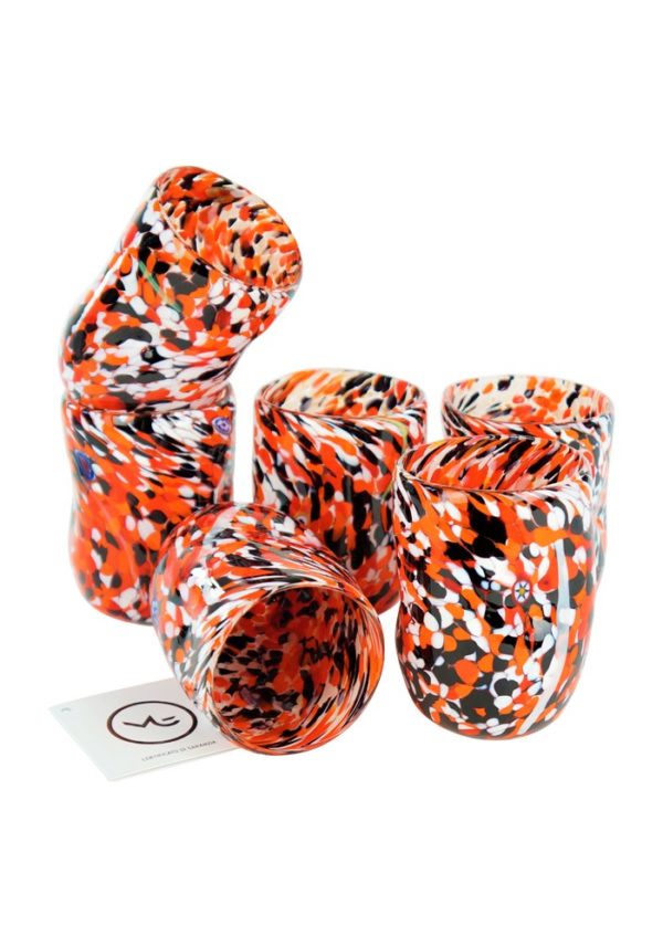 Autumn - Set Of 6 Red White Black & Murrina Murano Drinking Glasses