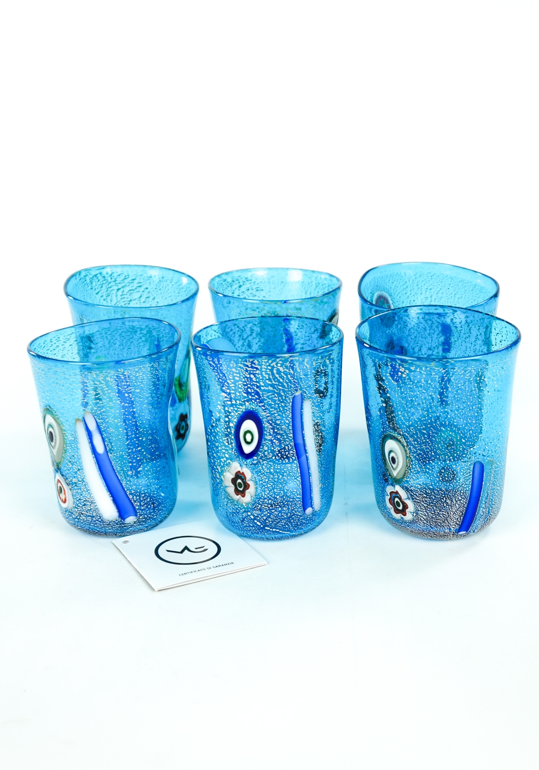 Clear Sea Set Of Six Light Blue Murano Drinking Glasses "Teone