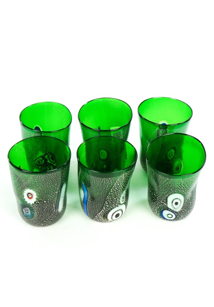 Forest - Set Di 6 Bicchieri Verde In Vetro Murano