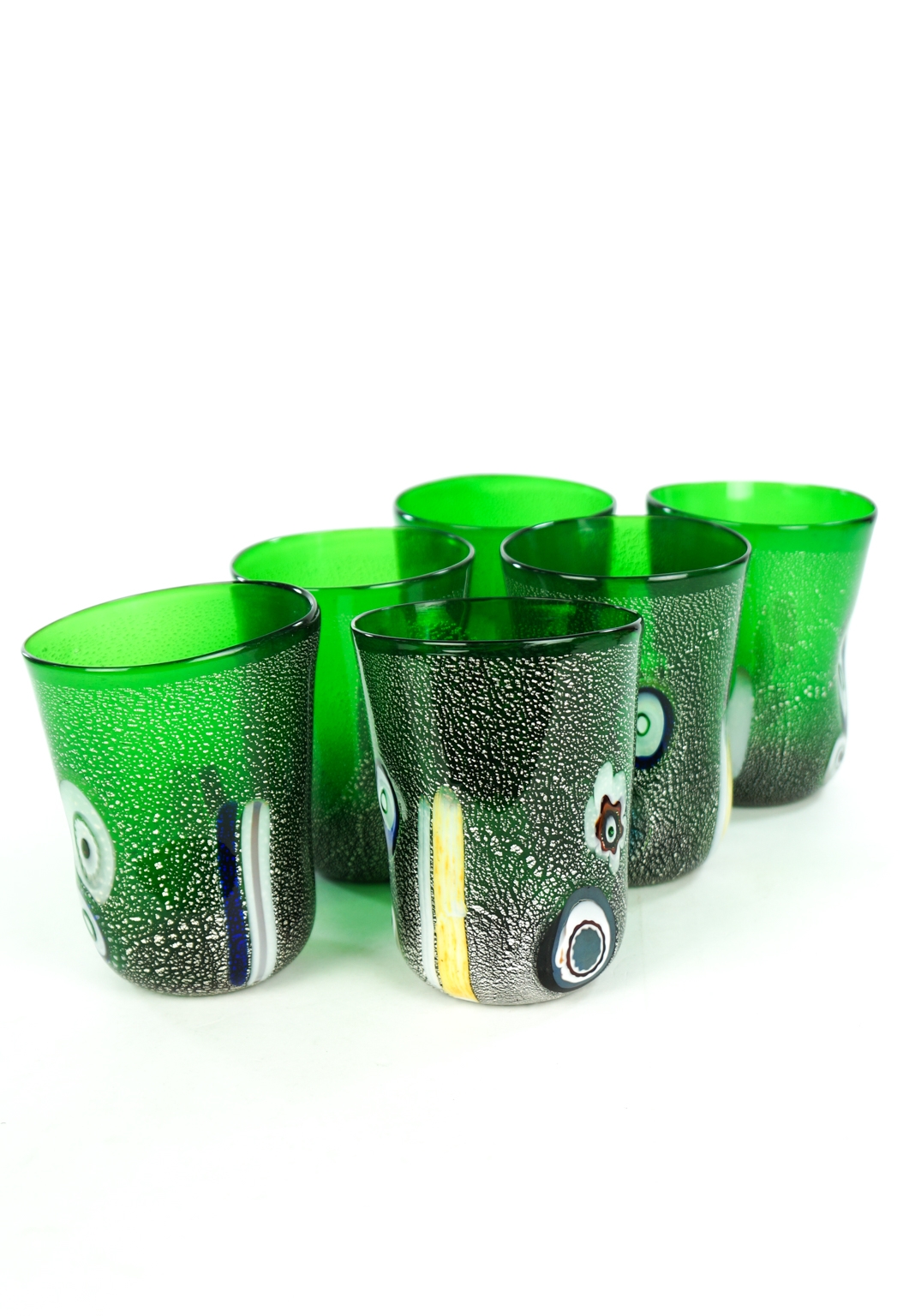 Forest - Set Of Six Green Murano Drinking Glasses 