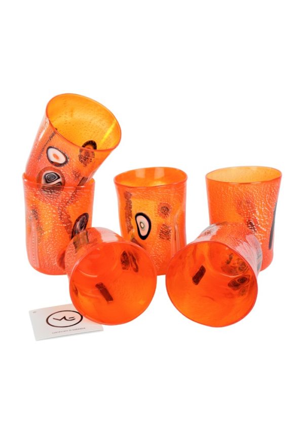 Sunset - Set Of 6 Orange Murano Drinking Glasses