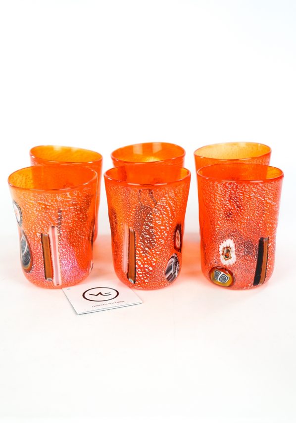 Sunset - Set Of 6 Orange Murano Drinking Glasses