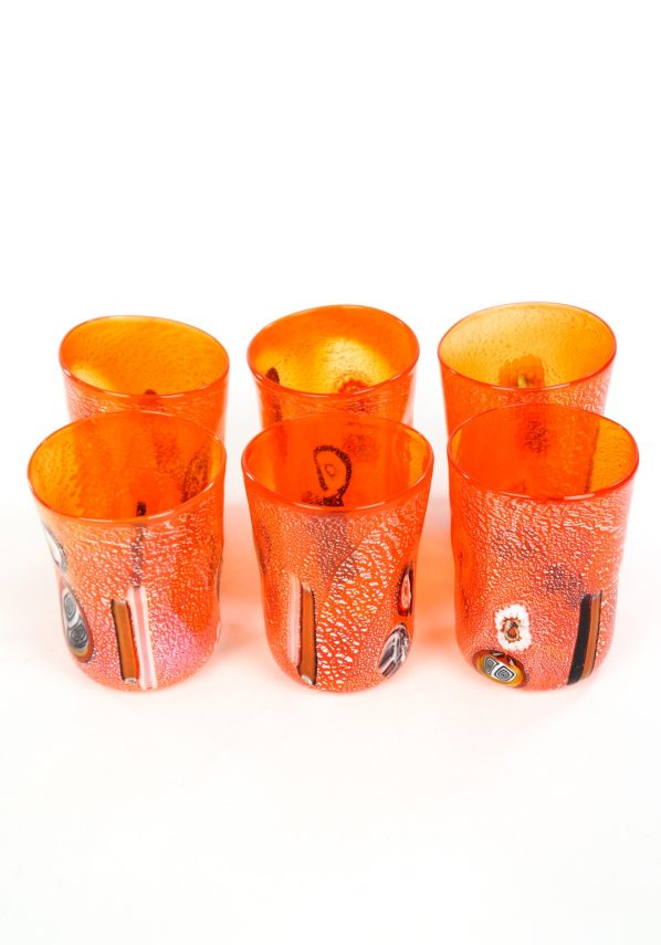 Sunset - Set Of 6 Orange Murano Drinking Glasses