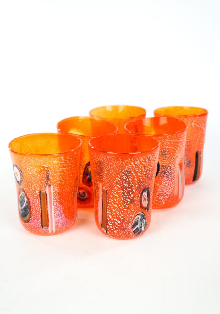 Sunset - Set Di 6 Bicchieri Arancione In Vetro Murano