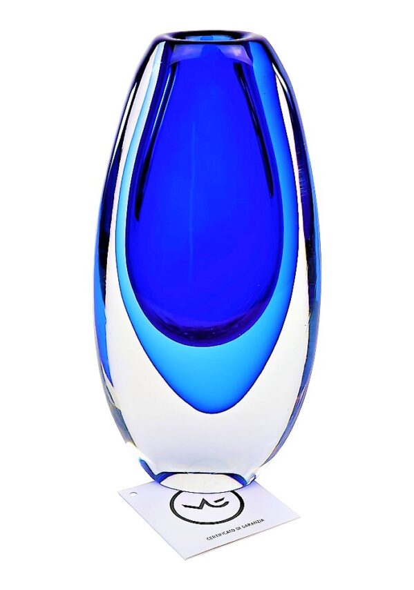 Elongated Blue Sommerso Murano Glass Vase Made Murano Glass