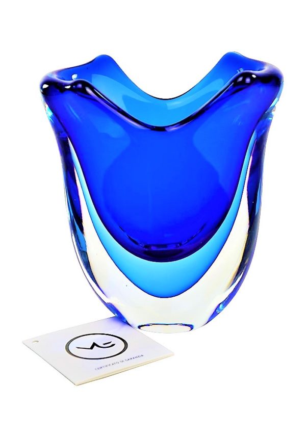 Fan - Blue Sommerso Murano Glass Vase