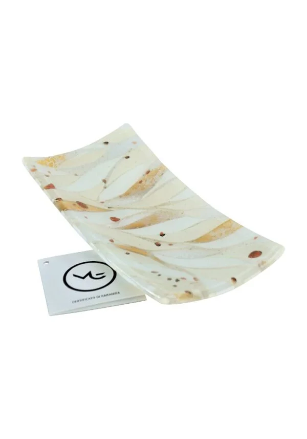 Rectangular Plate Murano Glass - White Flakes Gold Leaf 24kt