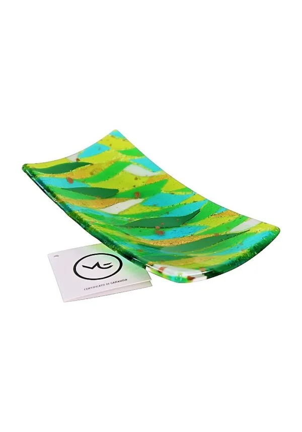 Rectangular Plate Murano Glass - Green Flakes Gold Leaf 24kt