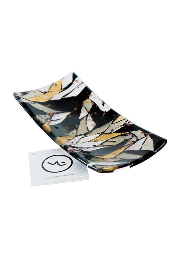 Rectangular Plate Murano Glass - Black Flakes Gold Leaf 24kt