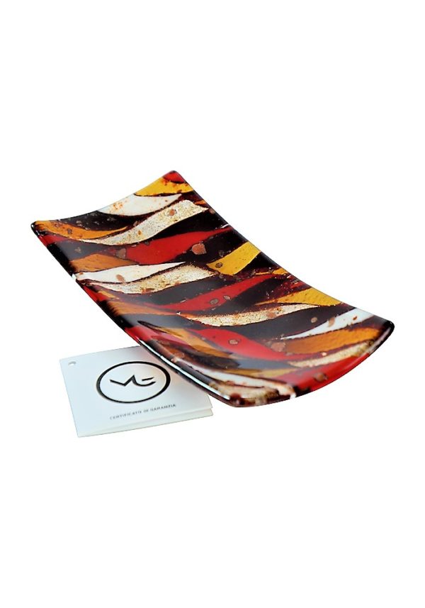 Rectangular Plate Murano Glass - Red Flakes Gold Leaf 24kt