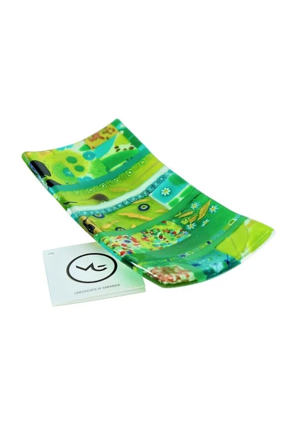 Rectangular Plate Murano Glass - Green Mosaic Gold Leaf 24kt