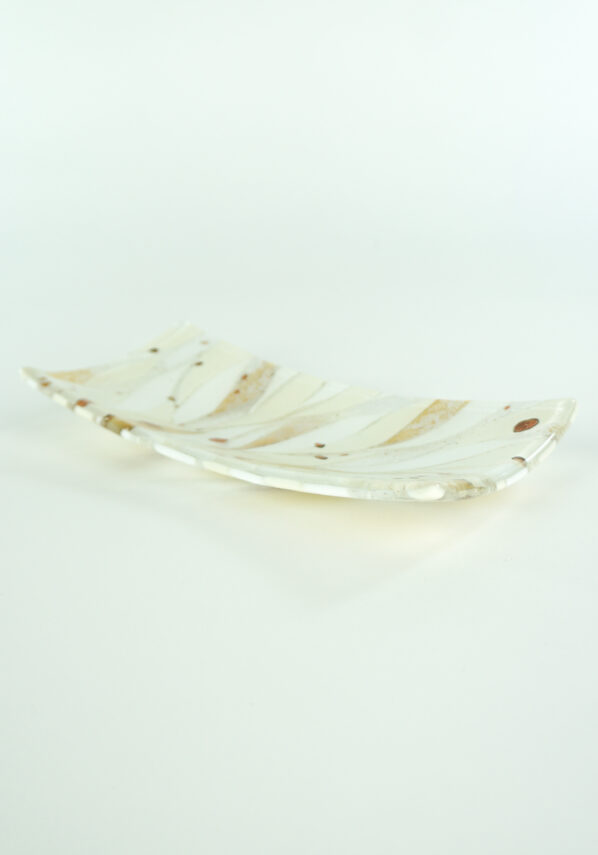 Rectangular Plate Murano Glass - White Flakes Gold Leaf 24kt
