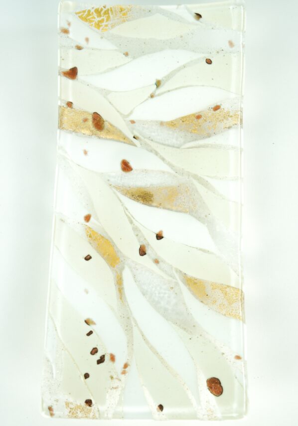 Rectangular Plate Murano Glass - White Flakes Gold Leaf 24kt